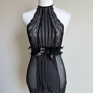 Black Lace Halter Dress